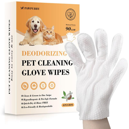 Transform Your Pet's Grooming Routine with PAWPUBBY Deodorizing Bath Cleaning Glove Wipes - 8 Pack of Hypoallergenic, Thickened Grooming Wipes for Dogs & Cats